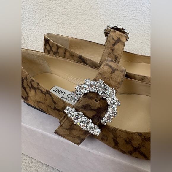 Jimmy Choo Cheri Brown Patterned Flats with Crystal Buckle 39 - Picture 3 of 5